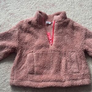 GAP Kids Plush Quarter-Zip Sherpa Pullover - Dusty Rose with Coral Zipper
